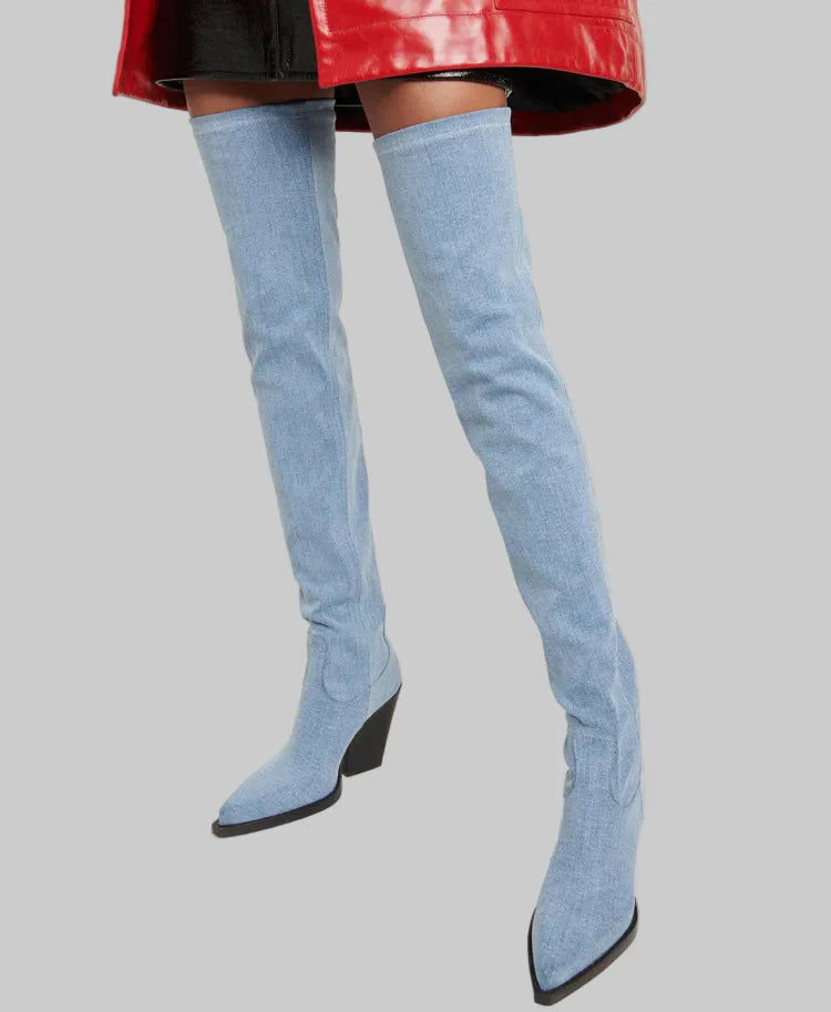 Daphne - Μπότες με τακούνι πάνω από το γόνατο με δερμάτινη εμφάνιση