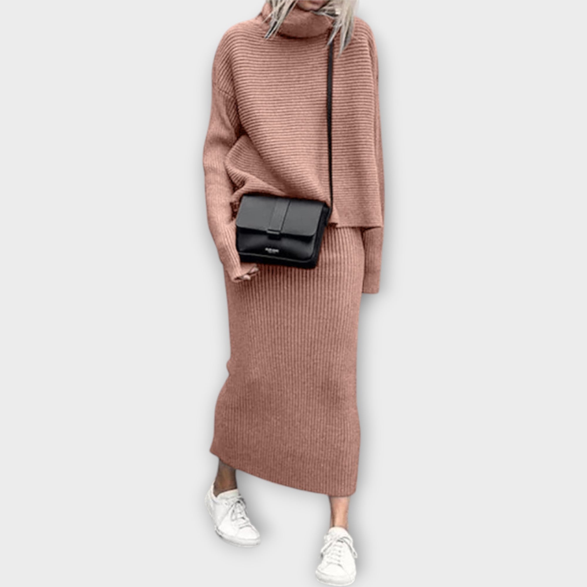 Πλεκτό Σετ με Ζιβάγκο και Φούστα